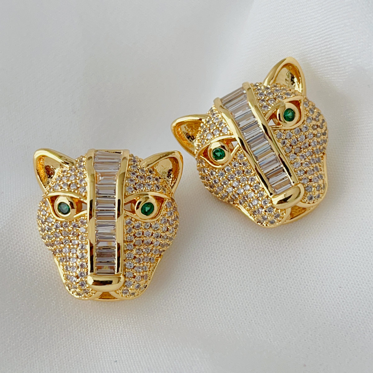 Pave white leopard earrings