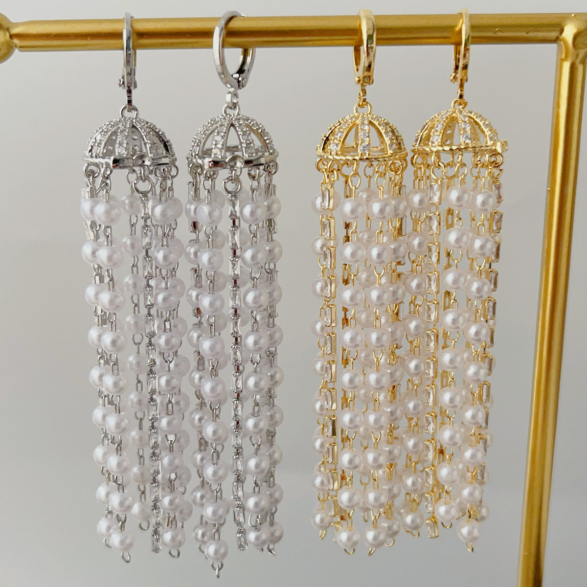 Long pearl tassel earrings