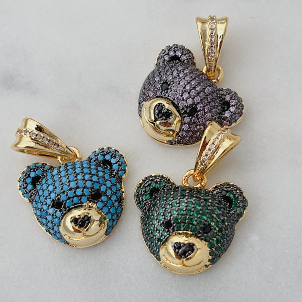 Pave zircon teddy bear pendant