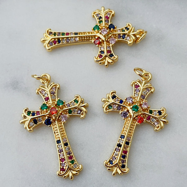 Pave colorful cross pendant