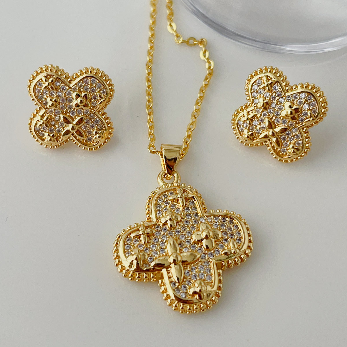 Pave flower set earrings