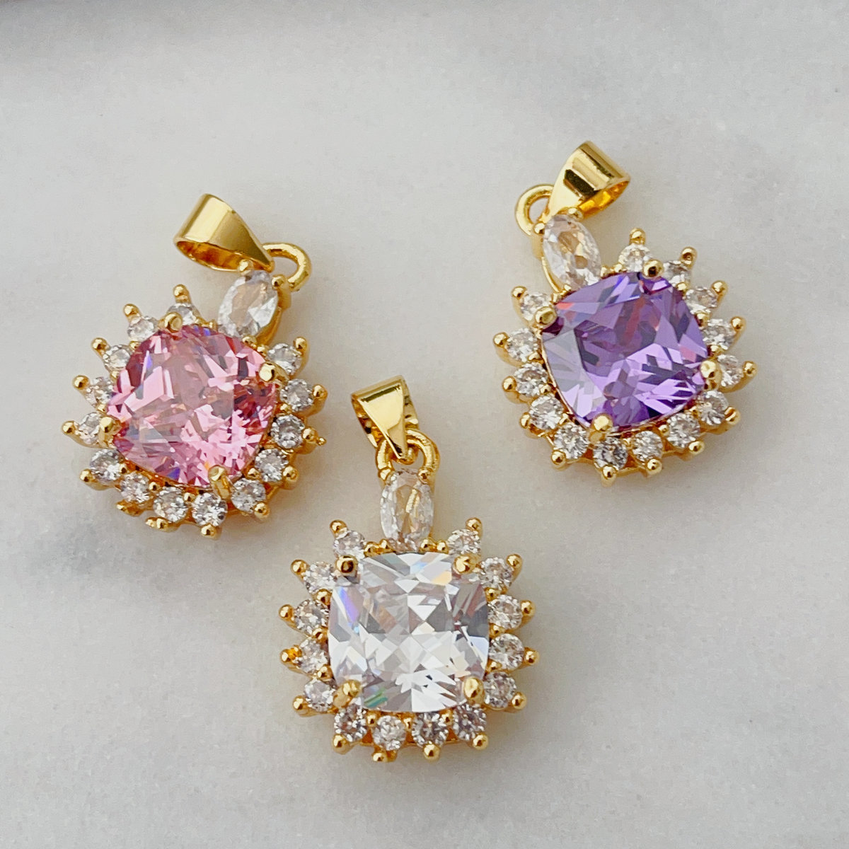 Pave square zircon charm