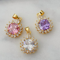 Pave square zircon charm