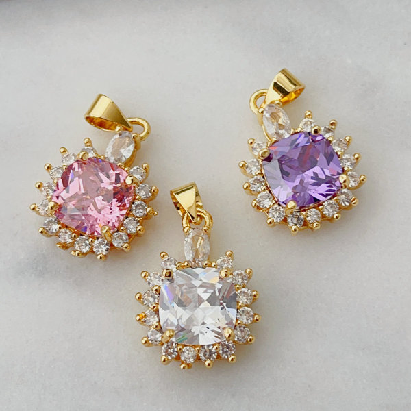 Pave square zircon charm