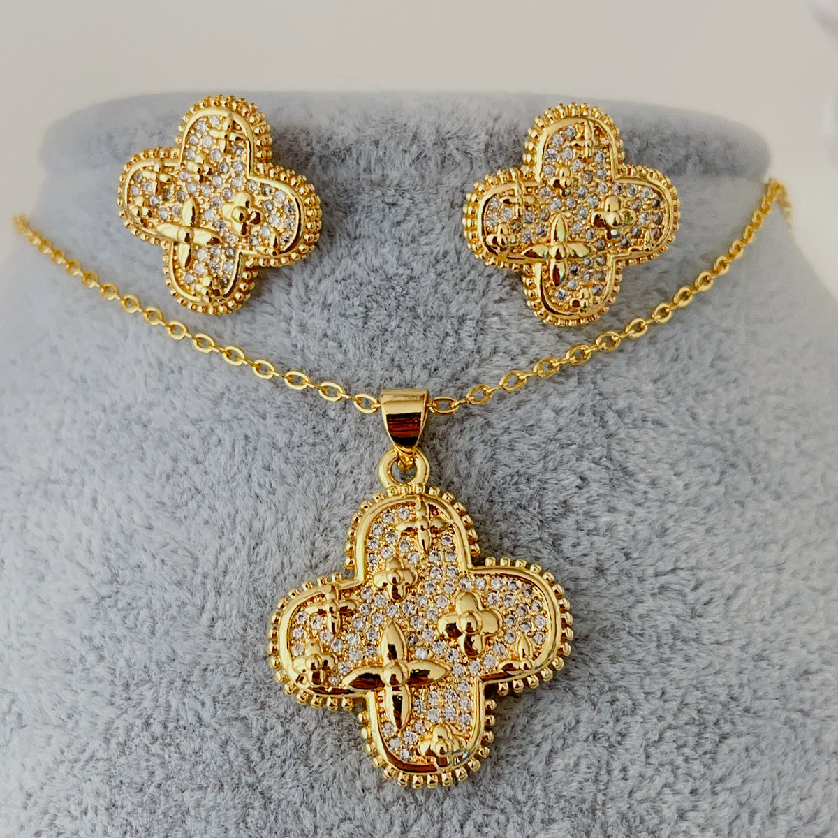 Pave flower set earrings
