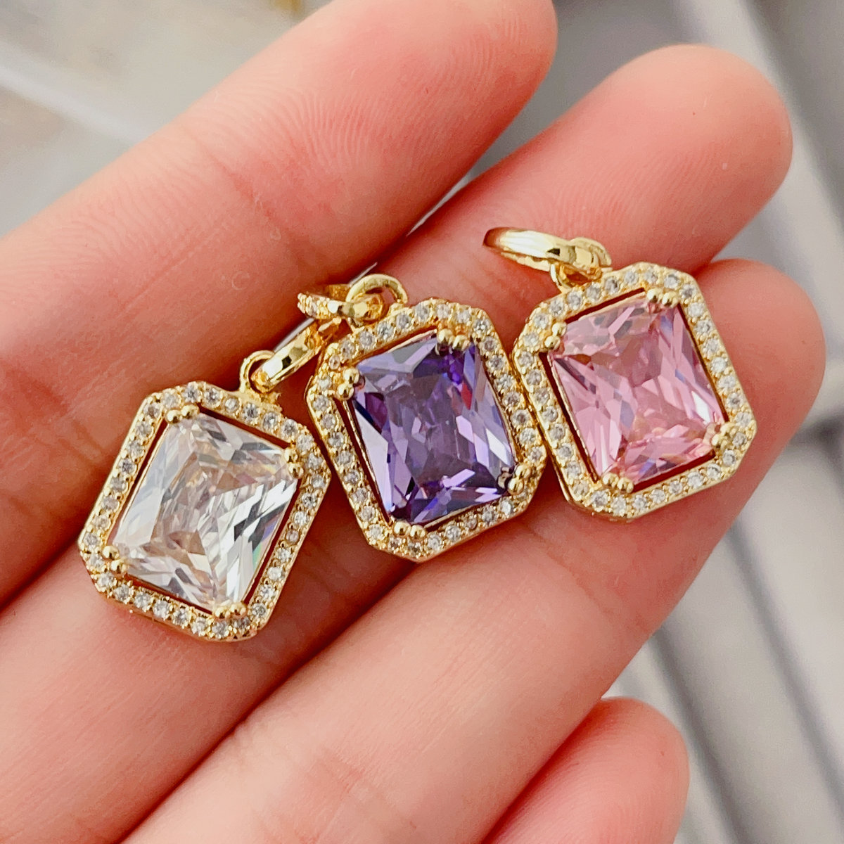 Pave square charm