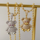 Pave teddy bear pendant dot chain necklace