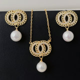Circle pearl earrings set with necklace