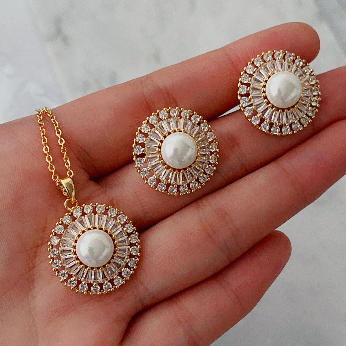 Pearl set earrings and necklace