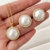 Round pearl set earrings and necklace