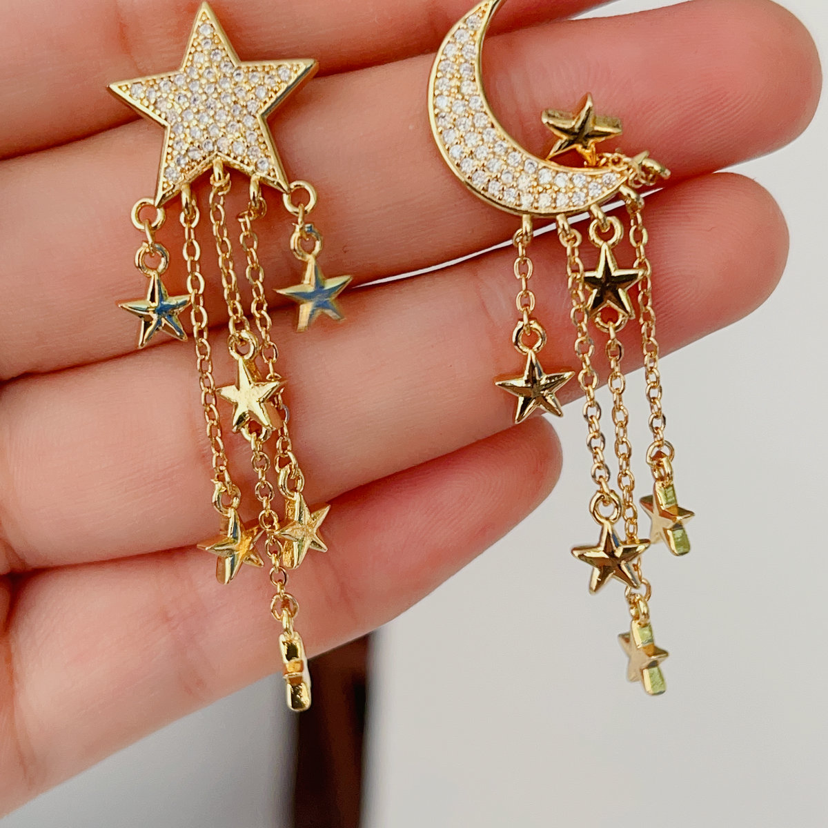 Star moon chain earrings