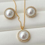 Round pearl set earrings and necklace