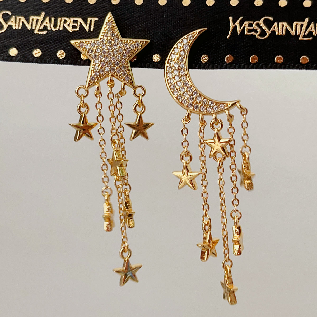 Star moon chain earrings
