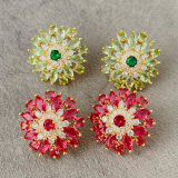 Pave zircon flower earrings