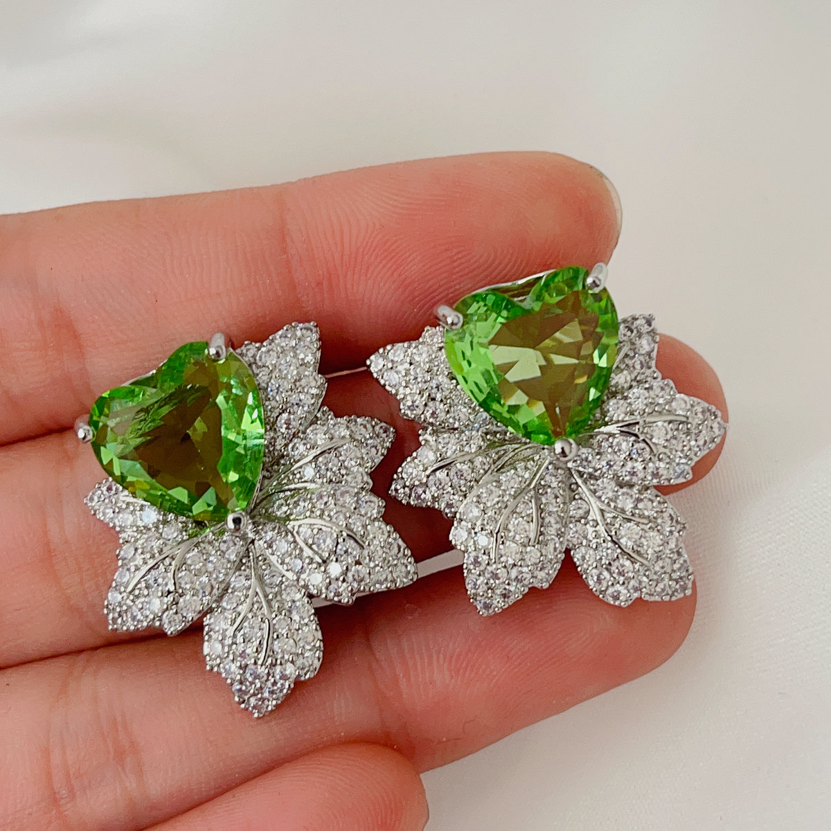 Pave zircon flower earrings