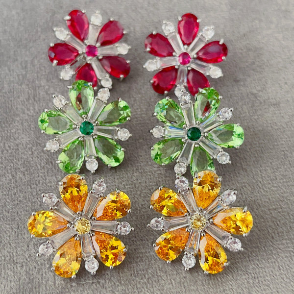 Pave flower earrings