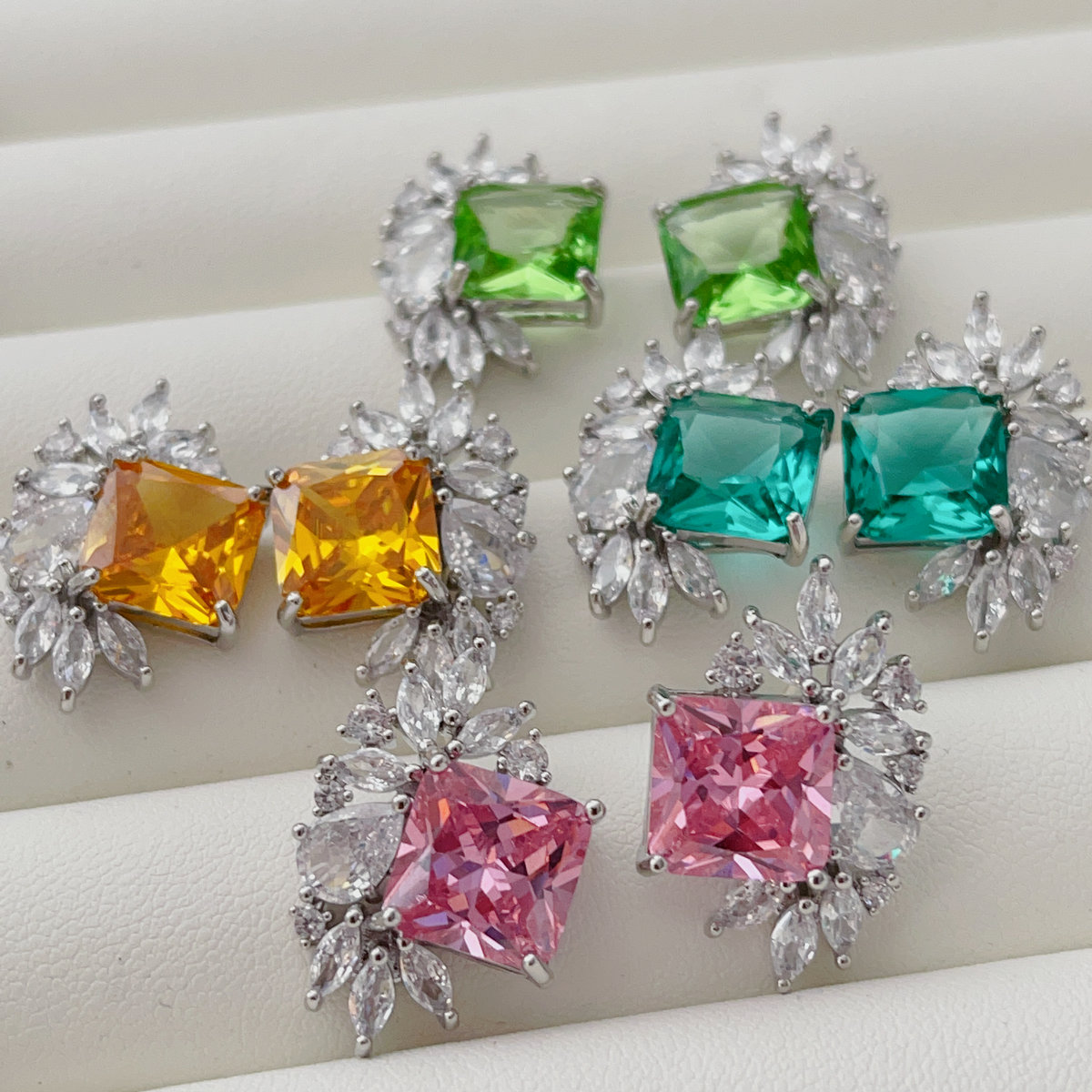 Pave zircon fan earrings