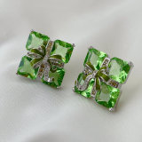 Green glass zircon squre earrings