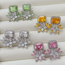 Pave zircon flower earrings