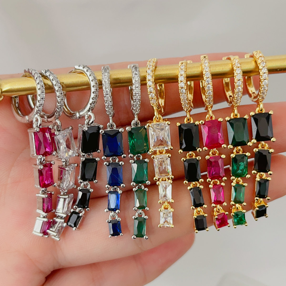 Square zircon charm earrings