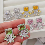 Pave zircon flower earrings