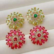 Pave zircon flower earrings