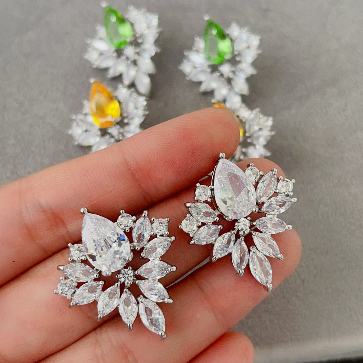 Pave zircon leaf earrings