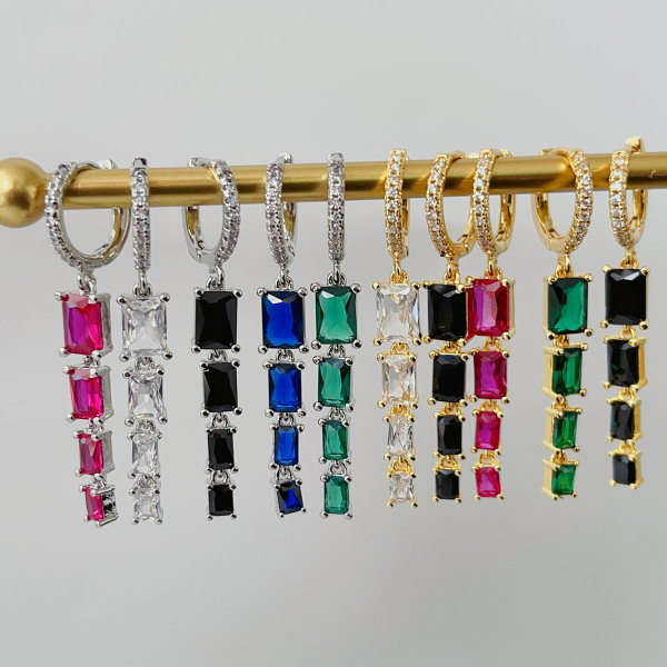 Square zircon charm earrings