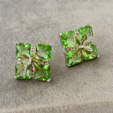Green glass zircon squre earrings