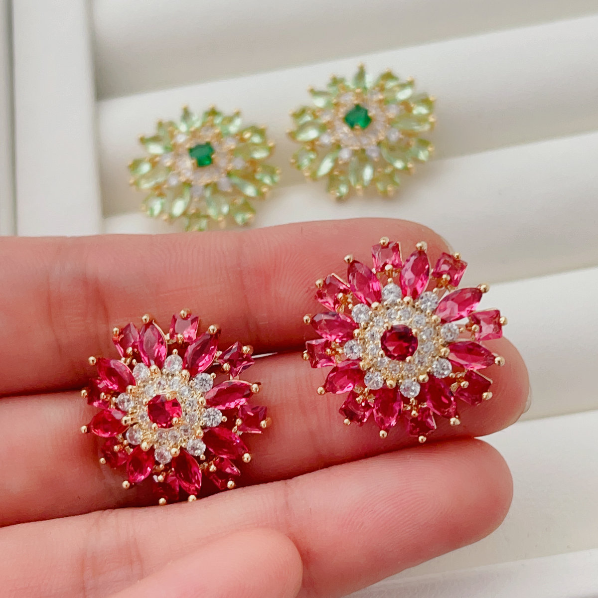 Pave zircon flower earrings