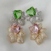 Pave zircon flower earrings