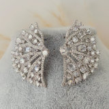 Pave silver color fan earrings