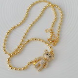 Pave teddy bear pendant beaded necklace