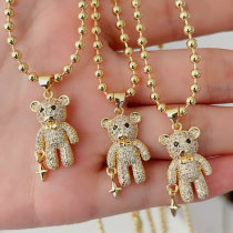 Pave teddy bear pendant beaded necklace