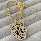 Black enamel tiger pendant beaded necklace