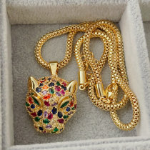 Pave colorful tiger pendant necklace
