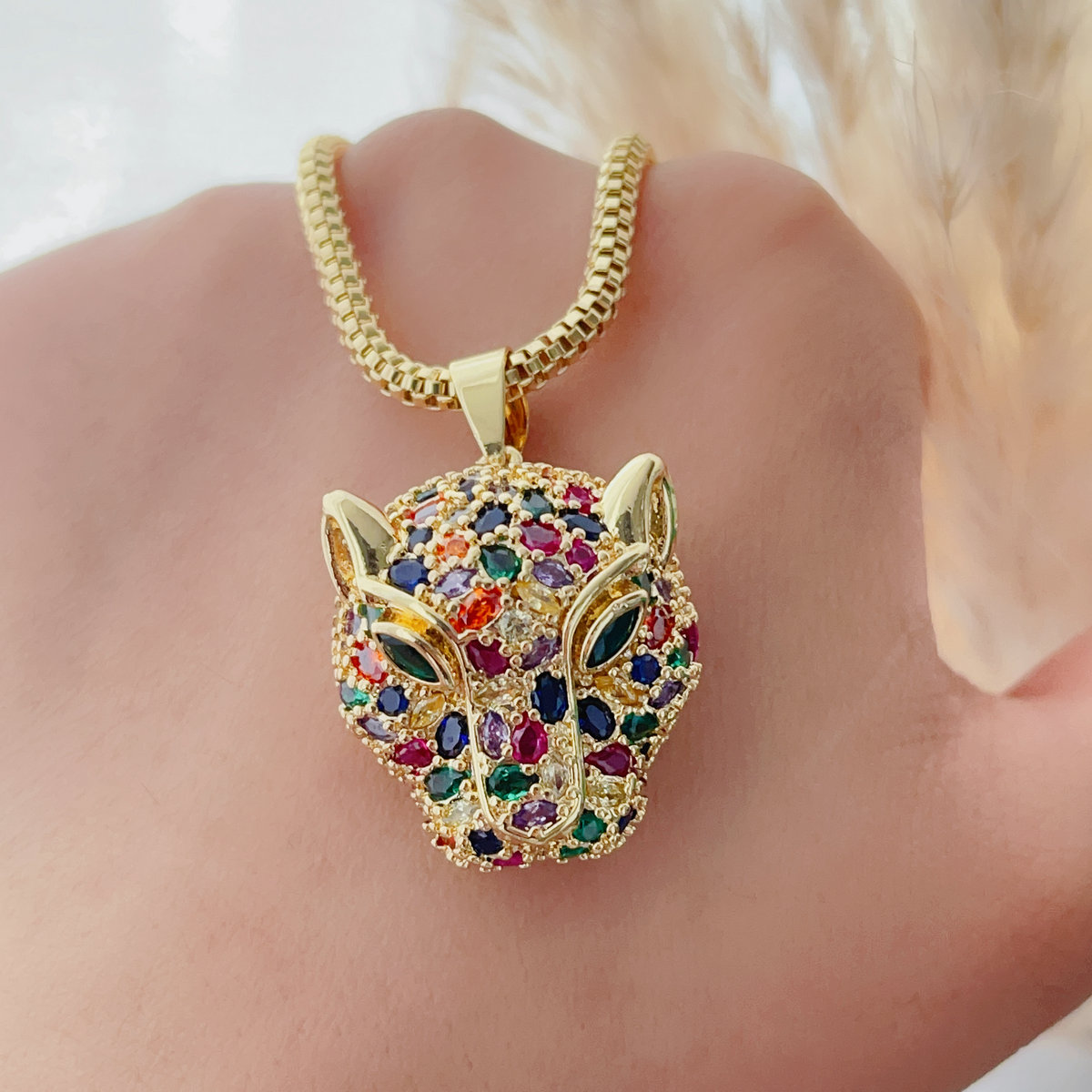 Pave colorful tiger pendant necklace