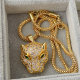 Clear zircon tiger pendant necklace
