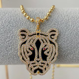 Black enamel tiger pendant beaded necklace