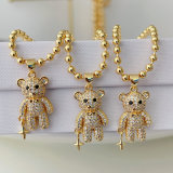 Pave teddy bear pendant beaded necklace