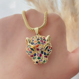 Pave colorful tiger pendant necklace