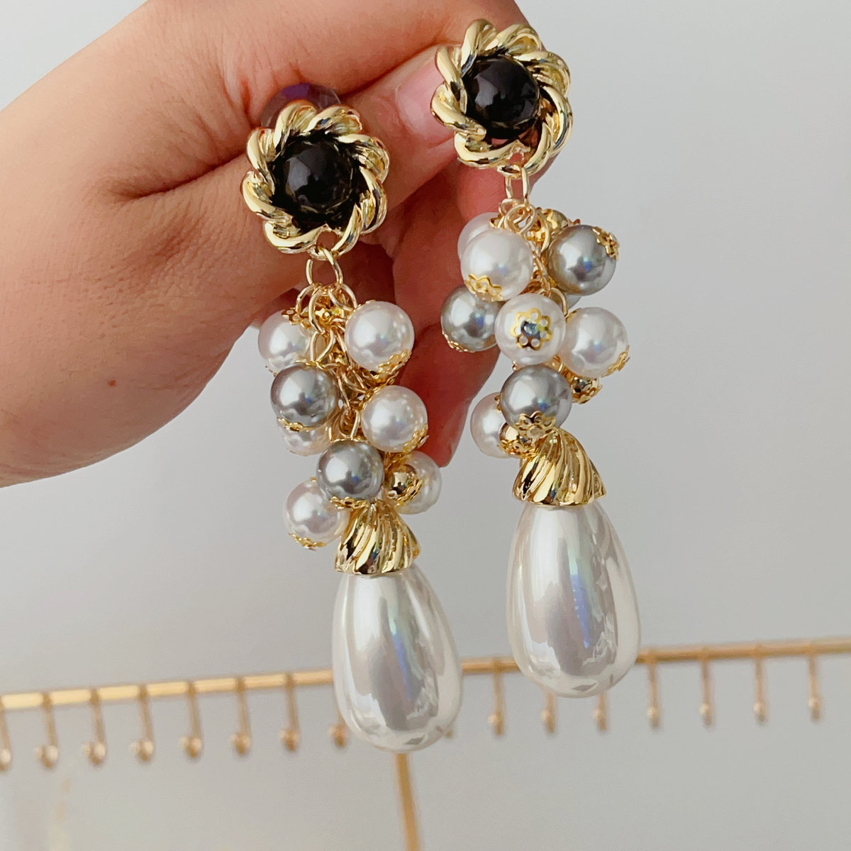 Long drop pearl earrings