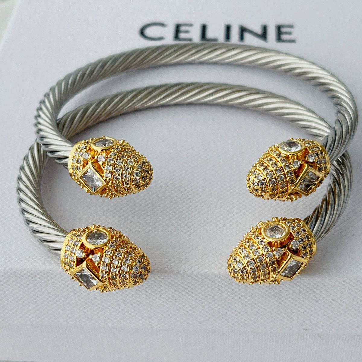 Stainless stee pave gold cuff