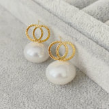 Round drop pearl earrings