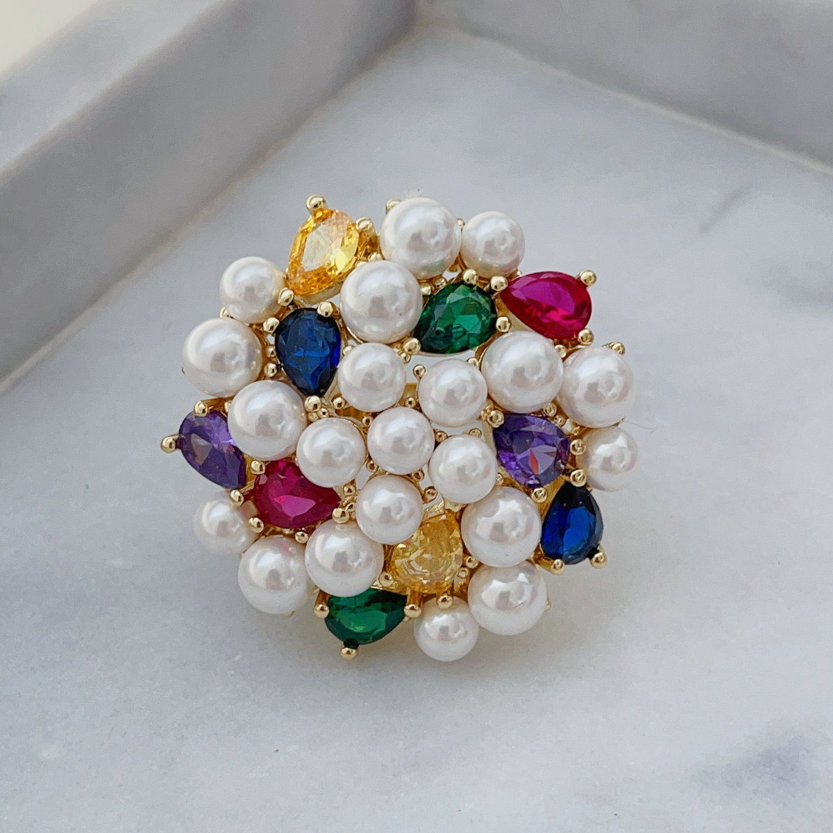 Colorful pearl flower ring