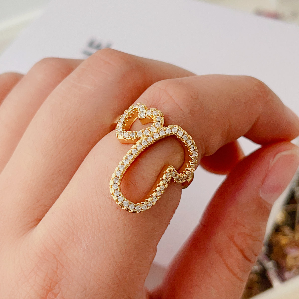 Pave heart ring