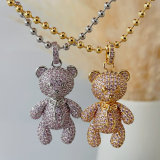 Pave zircon teddy bear necklace