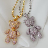 Pave zircon teddy bear necklace