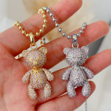 Pave zircon teddy bear necklace
