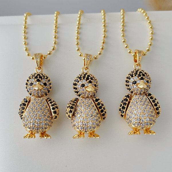 Pave penguin pendant necklace